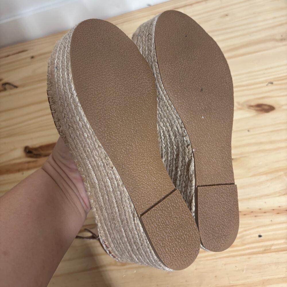J Crew Size 7 Leather Flatform Wedge Espadrilles Burnished Pecan Brown Heel - Picture 9 of 12